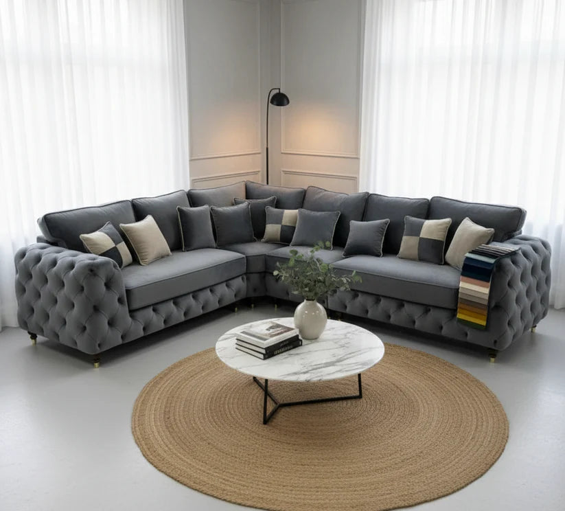 Ashton Grey Corner Sofa – Modern Fabric L-Shaped Sofa for UK Living Rooms