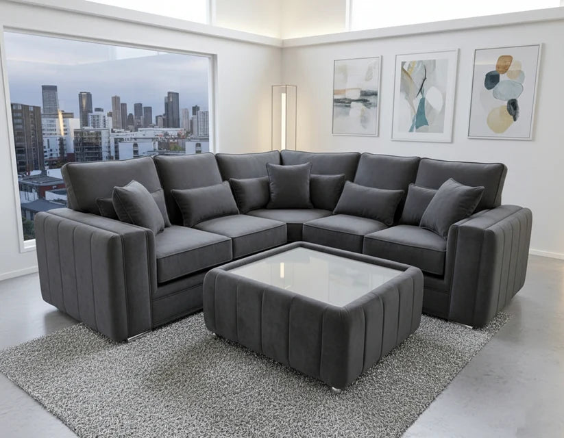 Malibu Corner Sofa with Coffee Table – Modern Fabric Corner Sofa Set
