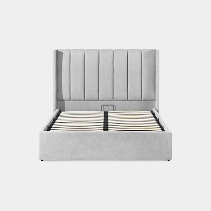 Amber Range Grey Upholstered Double Bed Frame with Storage – Optional Mattress