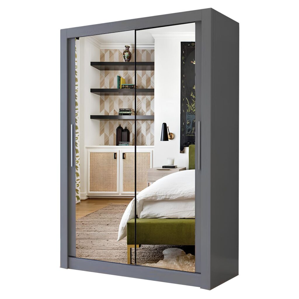 Milan Full Mirror Sliding Door Wardrobe – 100cm | White | Modern Bedroom Storage
