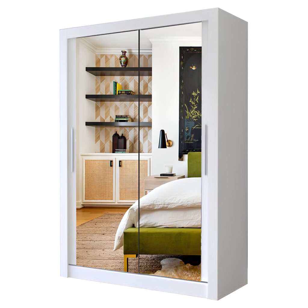 Milan Full Mirror Sliding Door Wardrobe – 100cm | White | Modern Bedroom Storage
