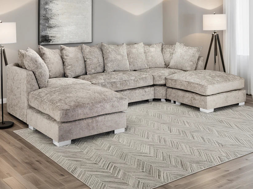 Bishop Truffle Scatterback U-Shape Corner Sofa – Large Luxury Chenille Family Sofa | UK