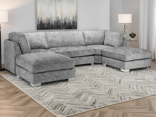 Bishop Alaska Platinum Fullback U-Shape Corner Sofa – Large Luxury Chenille Family Sofa | UK