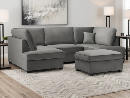 Carnaby Cinema U-Shape Sofa – Plush Grey Velvet Corner Sofa with Footstool | UK