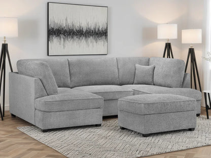 Carnaby Cinema U-Shape Sofa – Grey Bouclé Teddy Bear Fabric Corner Sofa with Footstool | UK