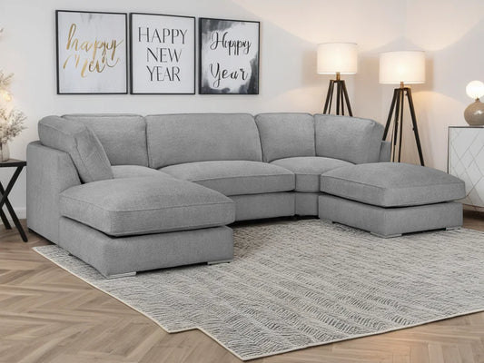 Inga Fullback Grey U-Shape Corner Sofa – Large Bouclé Fabric Family Sofa | UK
