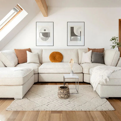 Inga Beige U-Shape Corner Sofa – Large Fabric U-Shaped Sofa with Footstools | UK