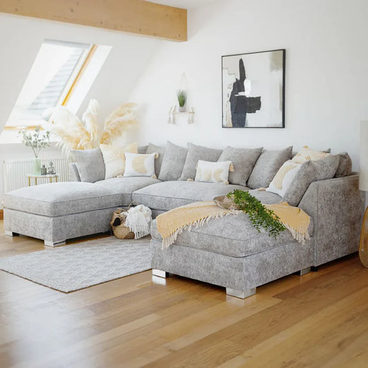 Bishop Platinum Scatterback U-Shape Corner Sofa – Large Luxury Chenille Sofa | UK