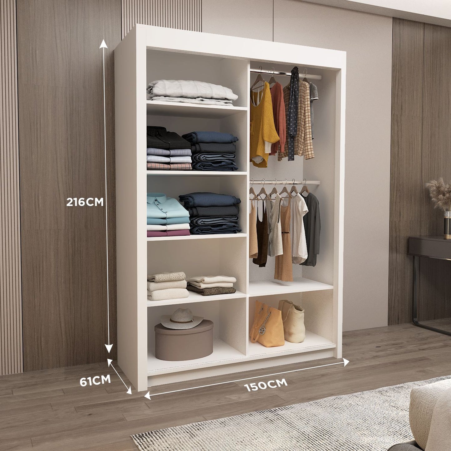 VENICE Mirror Sliding Door Wardrobe – Modern Mirrored Wardrobe Available in 4 Colours