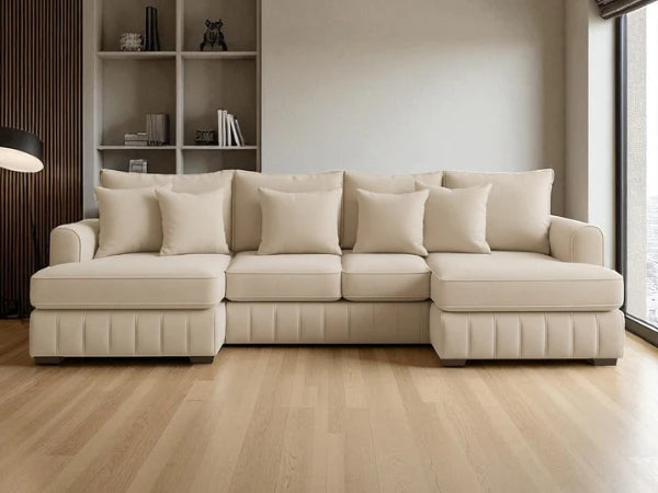 Lilly U-Shaped Corner Sofa Light Cream – Large Modern Fabric U-Shape Sofa | UK