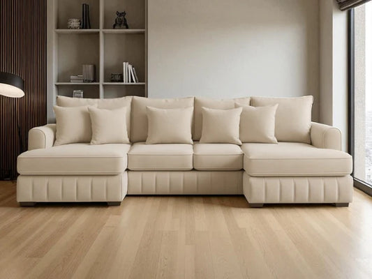 Lilly U-Shaped Corner Sofa Light Cream – Large Modern Fabric U-Shape Sofa | UK