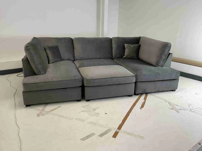 Carnaby Cinema U-Shape Sofa – Plush Grey Velvet Corner Sofa with Footstool | UK