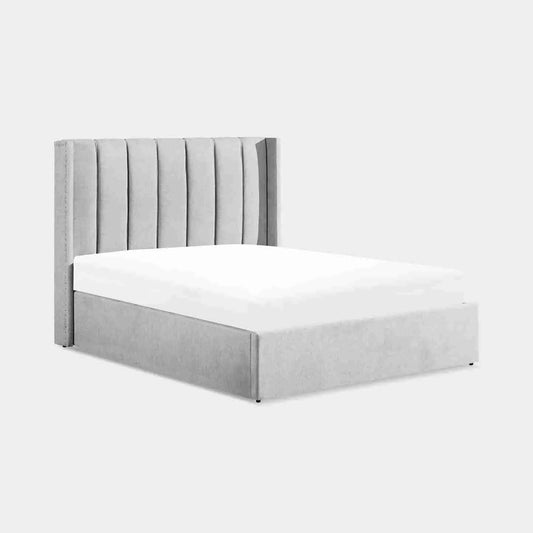 Amber Range Grey Upholstered Double Bed Frame with Storage – Optional Mattress