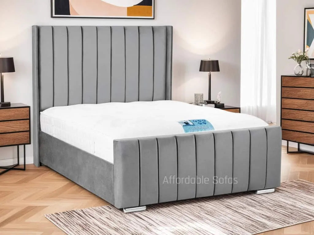 Arizona Slate Grey Bed Frame – Double & King Size with Optional Ottoman Storage and Mattress