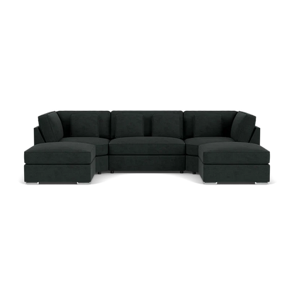 Belgravia Black U-Shape Corner Sofa – Large Luxury Velvet U-Shaped Sofa with Footstool | UK