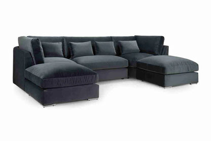 Beatrix Slate U-Shape Corner Sofa – Large Plush Velvet U-Shaped Sofa | UK