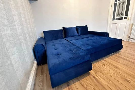 Berlin Universal Corner Sofa Bed with Storage – Navy Blue