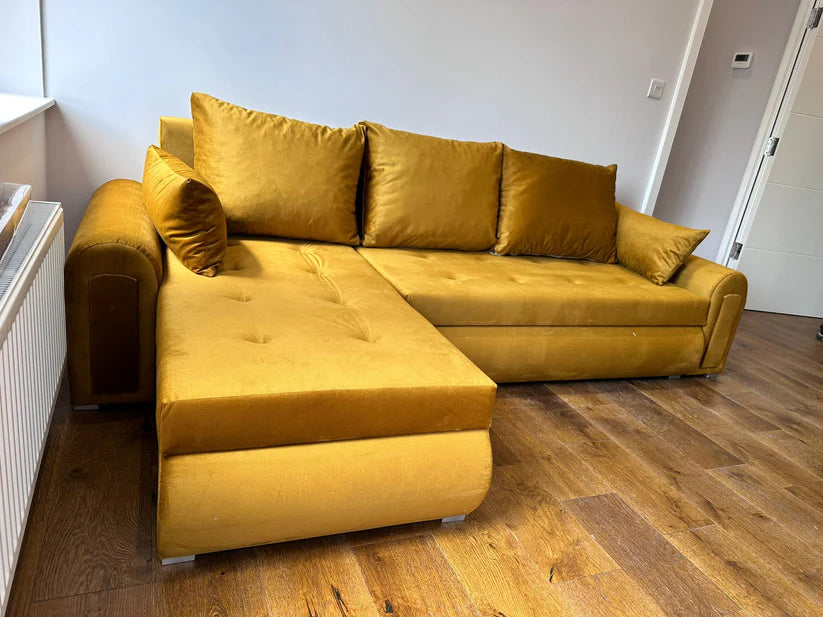 Berlin Universal Corner Sofa Bed with Storage – Mustard Gold