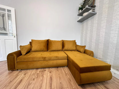 Berlin Universal Corner Sofa Bed with Storage – Mustard Gold