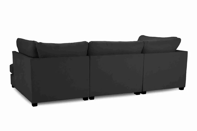 Carnaby Cinema U-Shape Sofa Black – Large Linen Polyester U-Shaped Corner Sofa with Footstool | UK