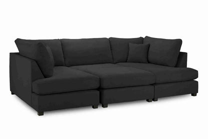 Carnaby Cinema U-Shape Sofa Black – Large Linen Polyester U-Shaped Corner Sofa with Footstool | UK