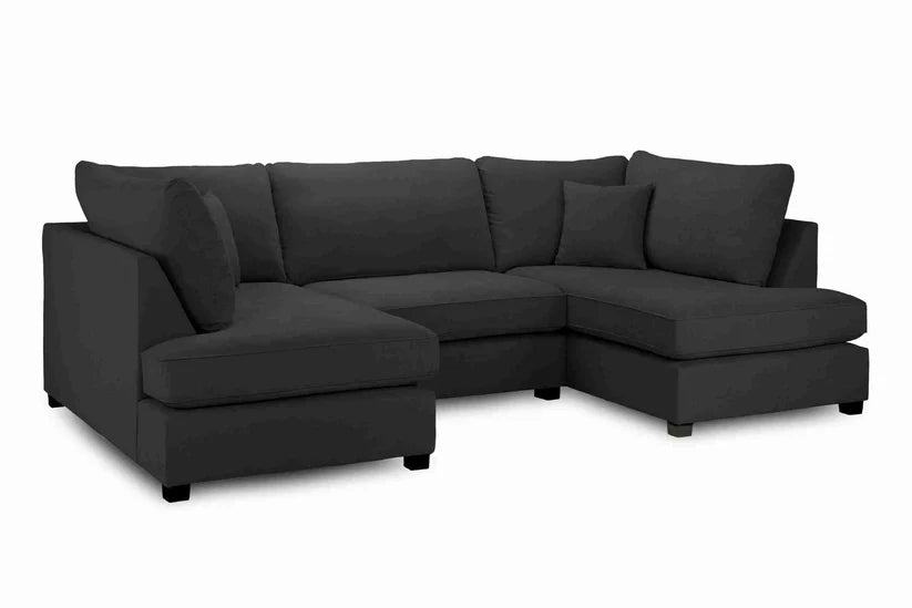 Carnaby Cinema U-Shape Sofa Black – Large Linen Polyester U-Shaped Corner Sofa with Footstool | UK