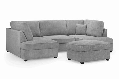 Carnaby Cinema U-Shape Sofa – Grey Bouclé Teddy Bear Fabric Corner Sofa with Footstool | UK