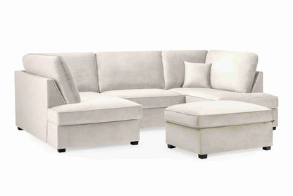 Carnaby Cinema U-Shape Sofa – Plush Beige Velvet Corner Sofa with Footstool | UK