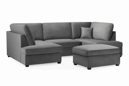 Carnaby Cinema U-Shape Sofa – Plush Grey Velvet Corner Sofa with Footstool | UK