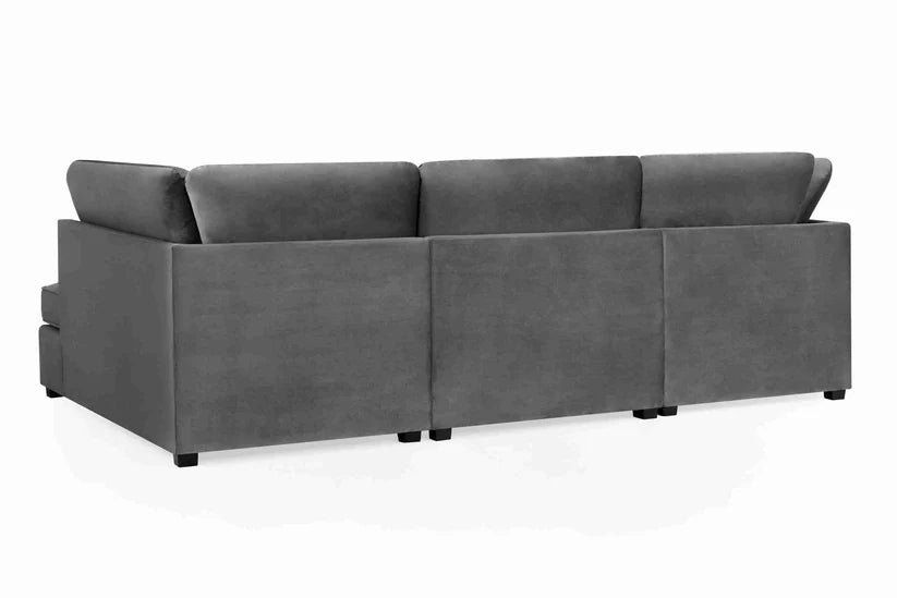 Carnaby Cinema U-Shape Sofa – Plush Grey Velvet Corner Sofa with Footstool | UK