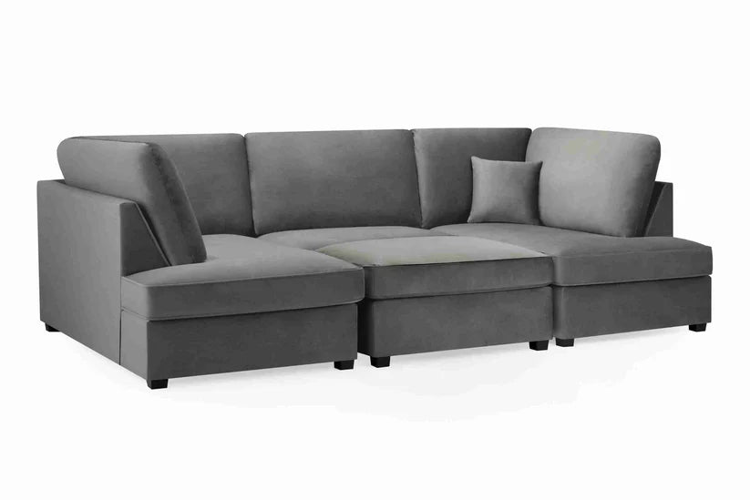 Carnaby Cinema U-Shape Sofa – Plush Grey Velvet Corner Sofa with Footstool | UK
