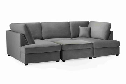 Carnaby Cinema U-Shape Sofa – Plush Grey Velvet Corner Sofa with Footstool | UK