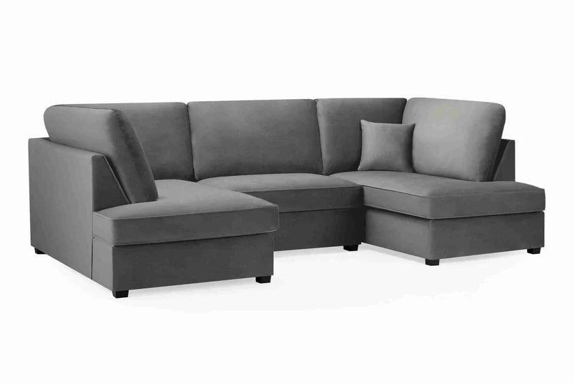 Carnaby Cinema U-Shape Sofa – Plush Grey Velvet Corner Sofa with Footstool | UK