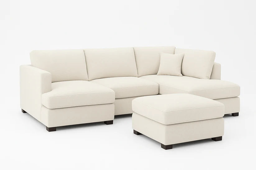 Carnaby Cinema U-Shape Sofa Beige – Large Fabric U-Shaped Corner Sofa with Footstool | UK