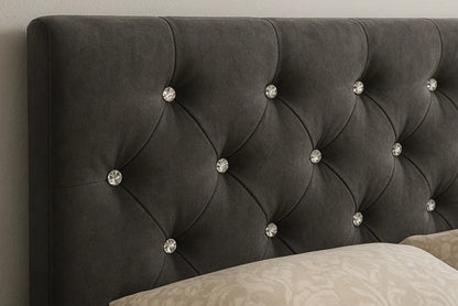 Luxury Upholstered Velvet Bed with Diamond Button Detailing – Single to Super King Bed Frame UK