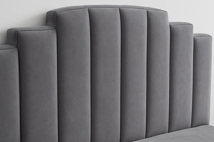 Luxury Velvet Panel Bed Frame with Mattress Options – Charcoal Grey | Single to Super King UK