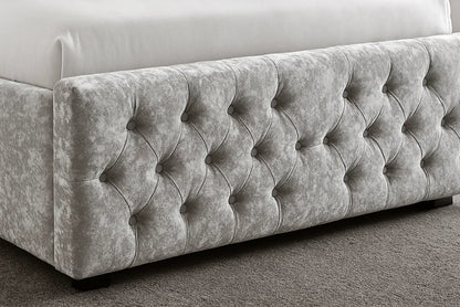 Luxury Chesterfield Crushed Velvet Bed Frame with Optional Mattress – Grey | UK Sizes