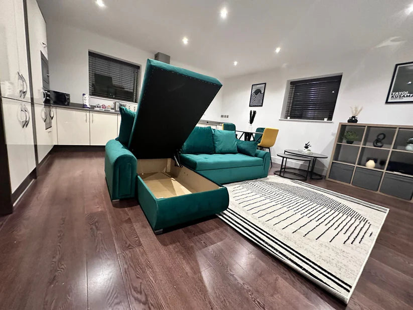 Berlin Universal Corner Sofa Bed with Storage – Teal