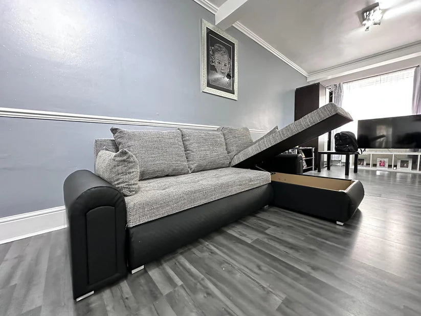 Berlin Universal Corner Sofa Bed with Storage – Grey Black