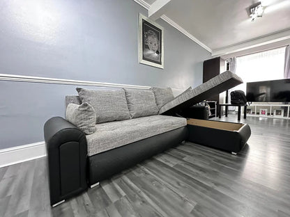 Berlin Universal Corner Sofa Bed with Storage – Grey Black