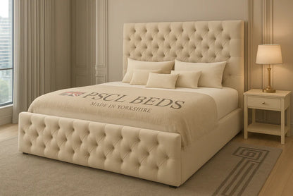 Luxury Chesterfield Upholstered Bed Frame with Tall Headboard – Handmade in the UK by PSCL Beds