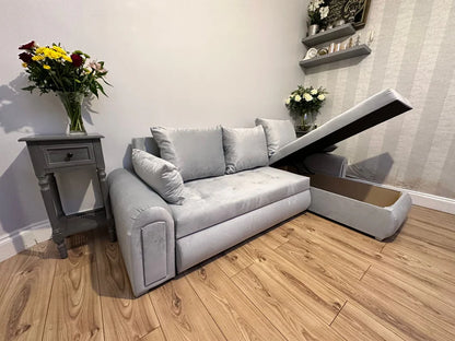 Berlin Universal Corner Sofa Bed with Storage – Silver