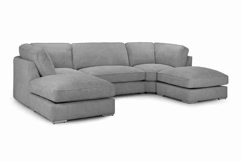 Inga Fullback Grey U-Shape Corner Sofa – Large Bouclé Fabric Family Sofa | UK