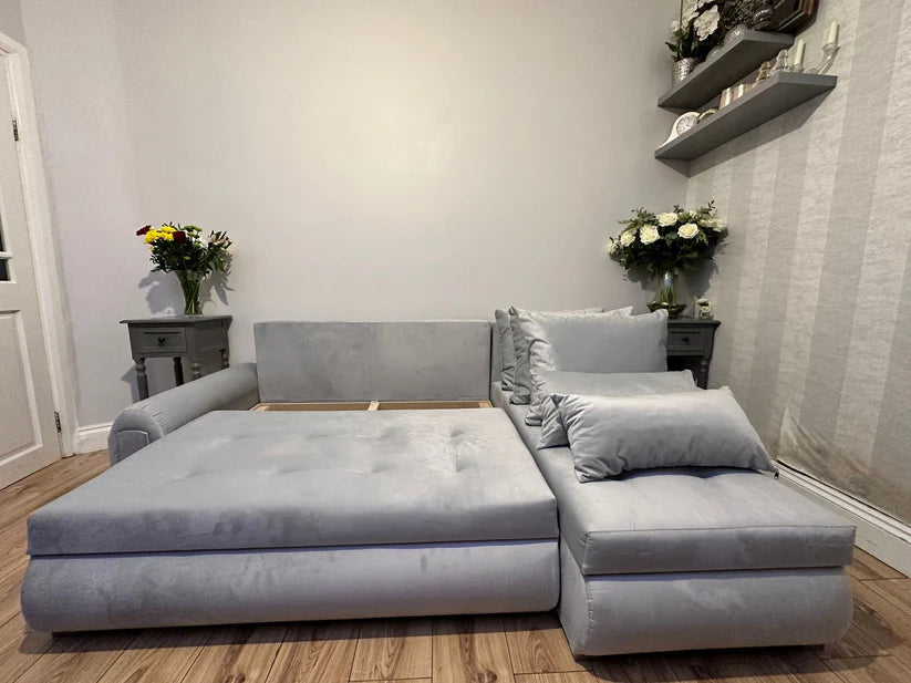 Berlin Universal Corner Sofa Bed with Storage – Silver