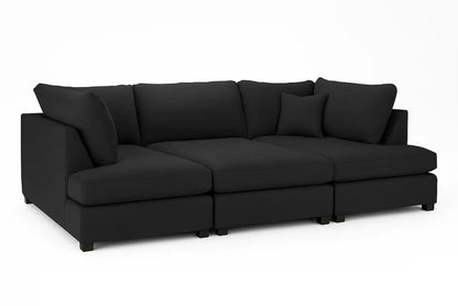 Carnaby Cinema Black U-Shape Corner Sofa – Large Linen Fabric Sofa with Footstool | UK