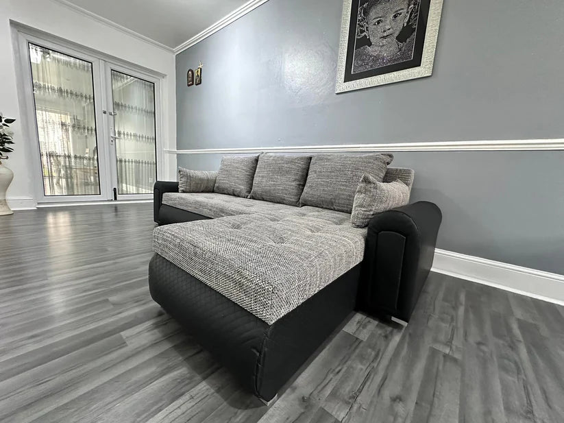 Berlin Universal Corner Sofa Bed with Storage – Grey Black