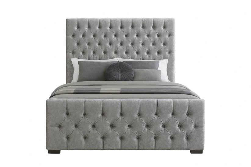 Luxury Chesterfield Crushed Velvet Bed Frame with Optional Mattress – Grey | UK Sizes