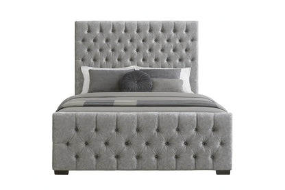 Luxury Chesterfield Crushed Velvet Bed Frame with Optional Mattress – Grey | UK Sizes