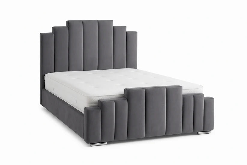 Luxury Velvet Panel Bed Frame with Mattress Options – Charcoal Grey | Single to Super King UK