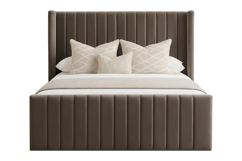 Luxury Velvet Upholstered Bed Frame with Wingback Headboard – Hotel Style Platform Bed UK